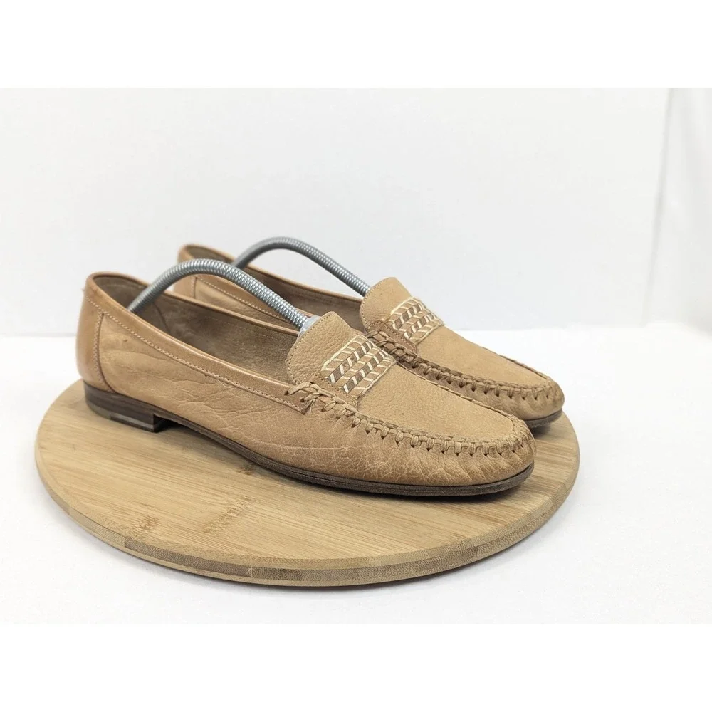 Bally Loafer Mens 11 Slip On Whipstich Tan Leather Casual Shoe Preppy City Italy
